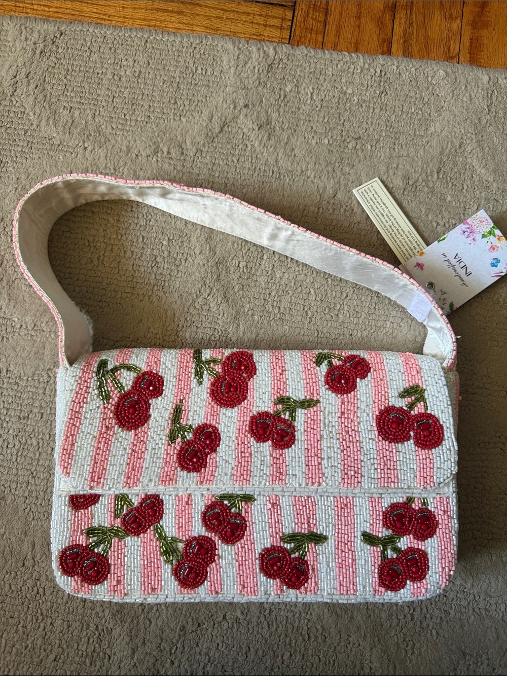 Pink Cherry Beaded Shoulder Bag